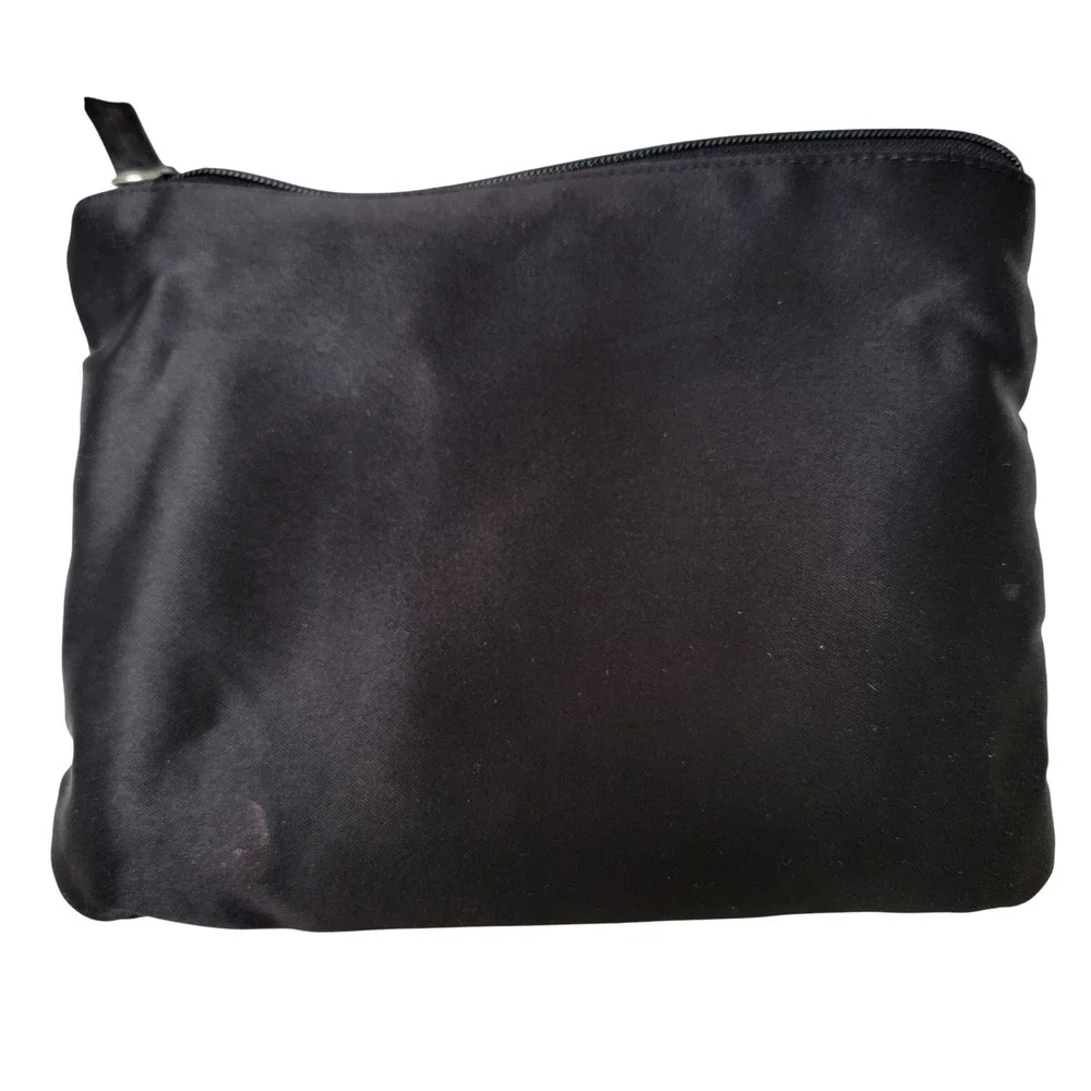 Lulu Guinness Black Satin Cosmetic Bag Embroidered Lipstick Glamour Girl Vintage